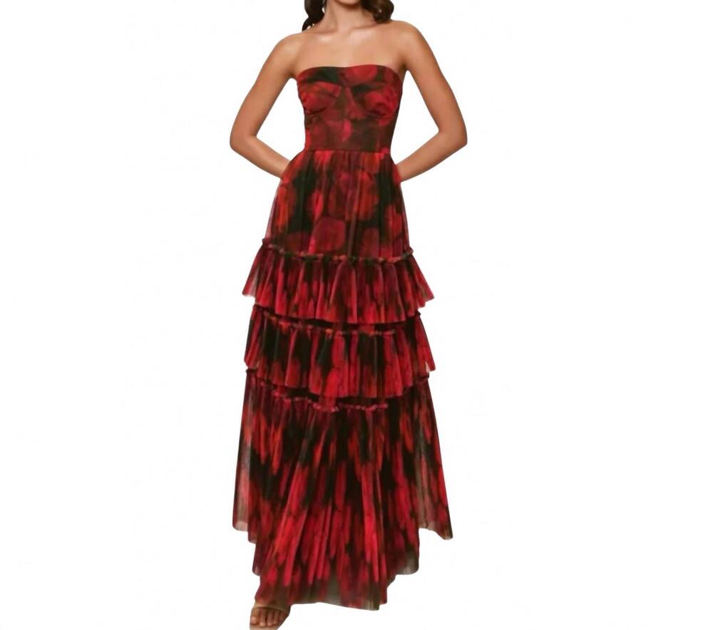 NEW HUTCH women's sisabella strapless tulle gown in brown / red floral